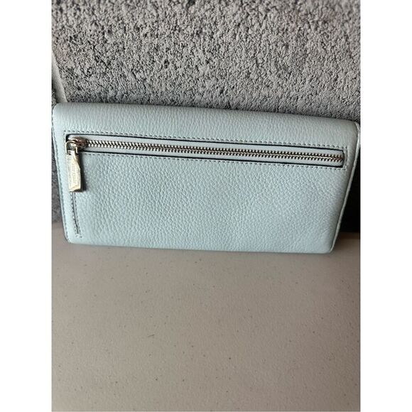 Kate Spade New York Marti Large Pebbled Leather Slim Flap Wallet Lite Blue - Picture 2 of 4